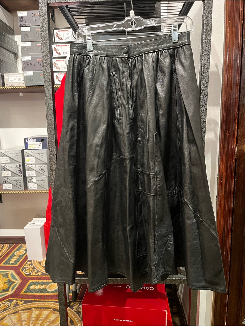 Source Unknown Black Leather Full A-Line Skirt